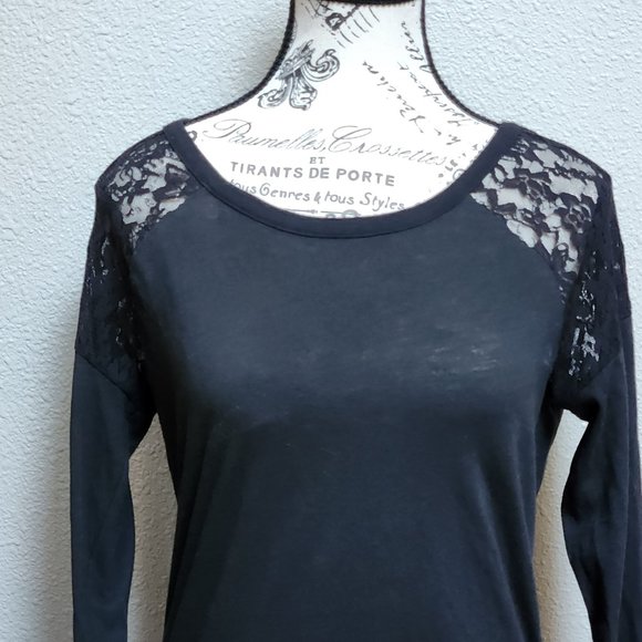 PINK Victoria's Secret Black Lace Long Sleeve Top - Picture 2 of 5